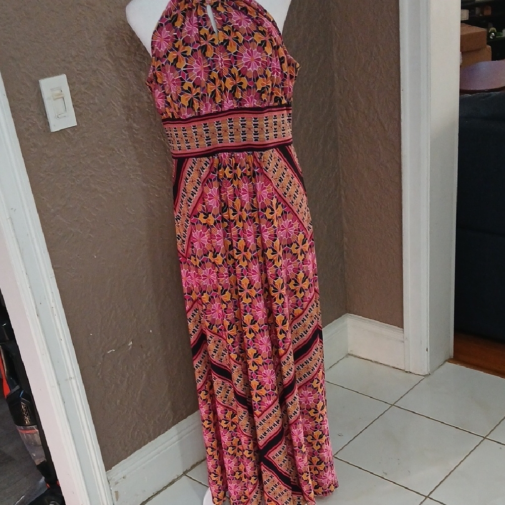 Roz & Ali Pink and Black Floral Maxi Dress
